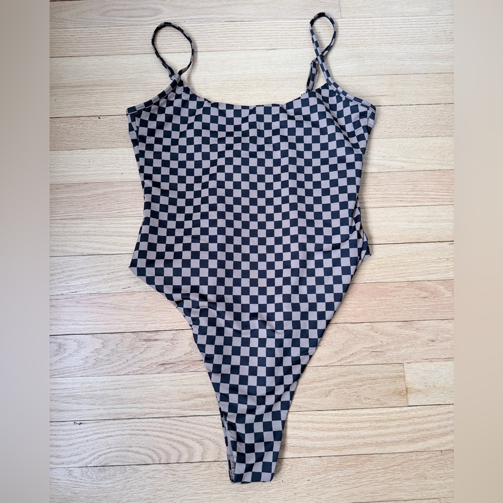 NWT TAN LINES BY SIVAN AYLA‎ size XL one piece swimsuit gingham tan brown black